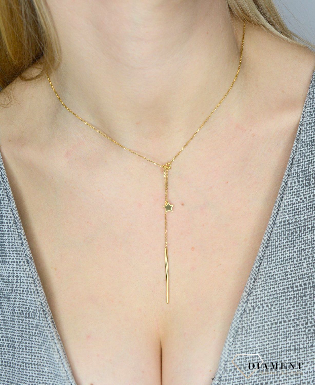 Złoty naszyjnik DALL'ACQUA GOLD łańcuszkowy z gwiazdką i patyczkiem C OZ 81.jpg